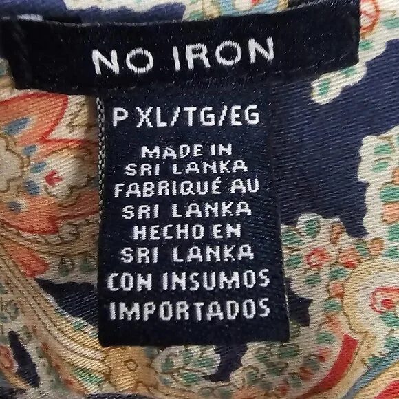 Chaps Navy Blue Pink Paisley Button-Down Long Sleeve Boho Blouse Size PXL - Picture 10 of 12